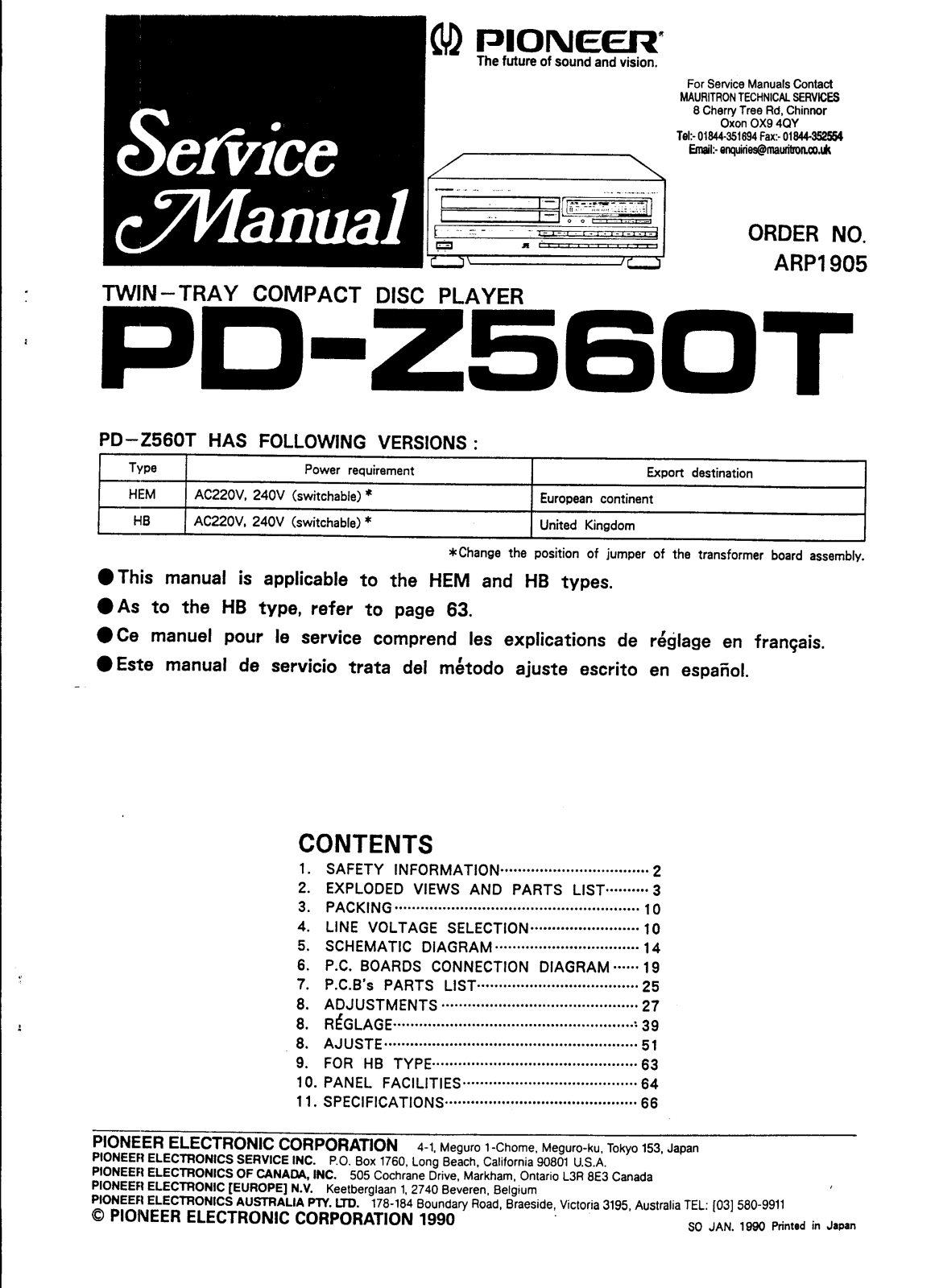 Pioneer PDZ-560-T Service manual