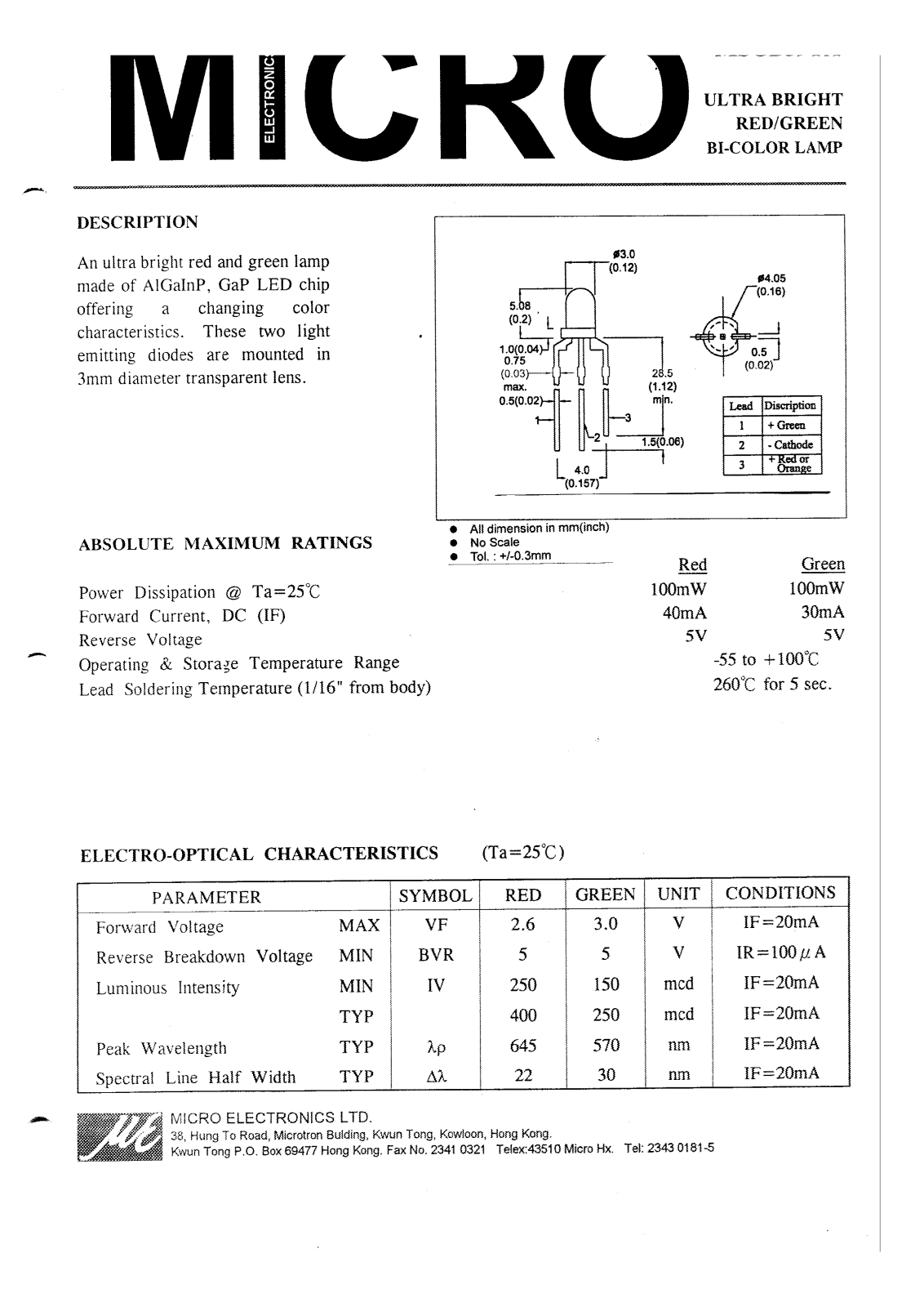 MICRO MSGB39TA Datasheet