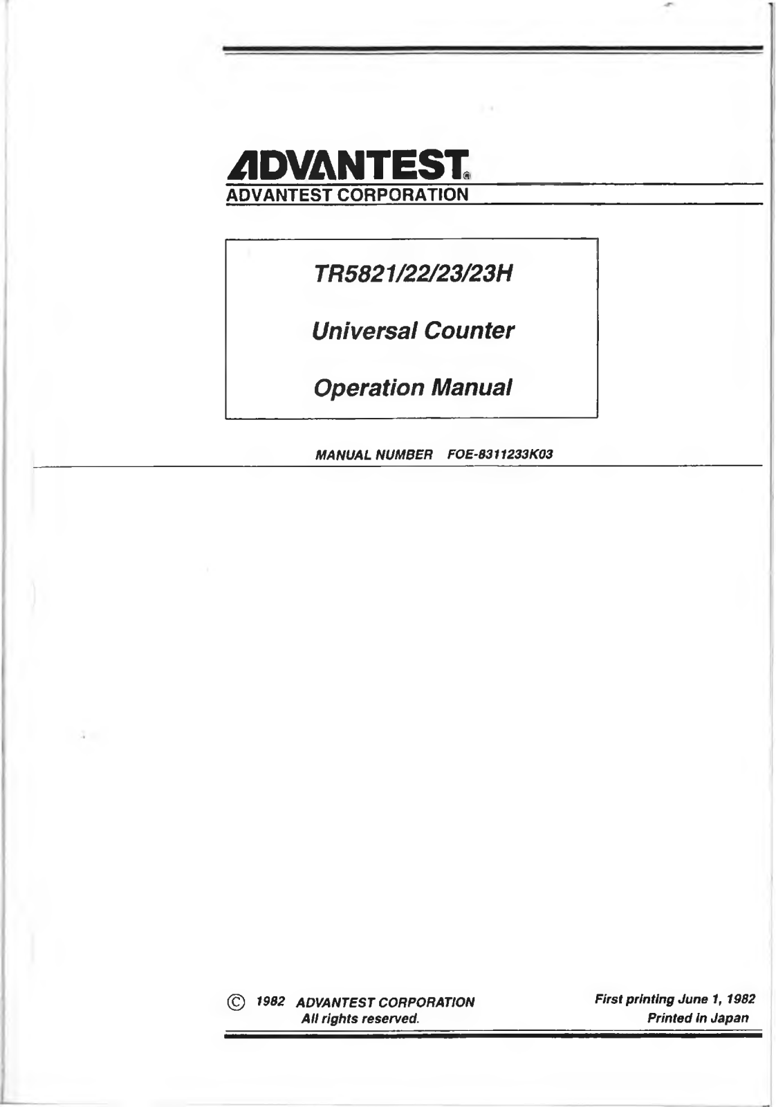 Advantest Corporation TR5823H, TR5823, TR5822, TR5821 User Manual