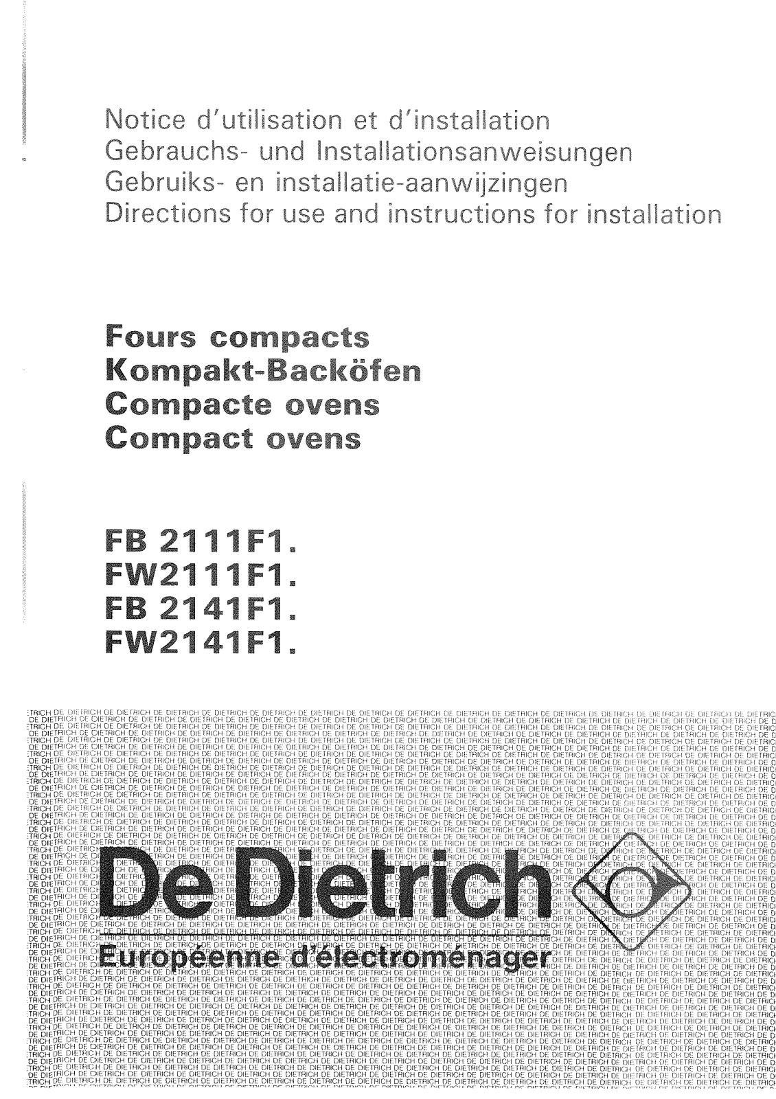 De dietrich FB2111E3, FW2111E3 User Manual