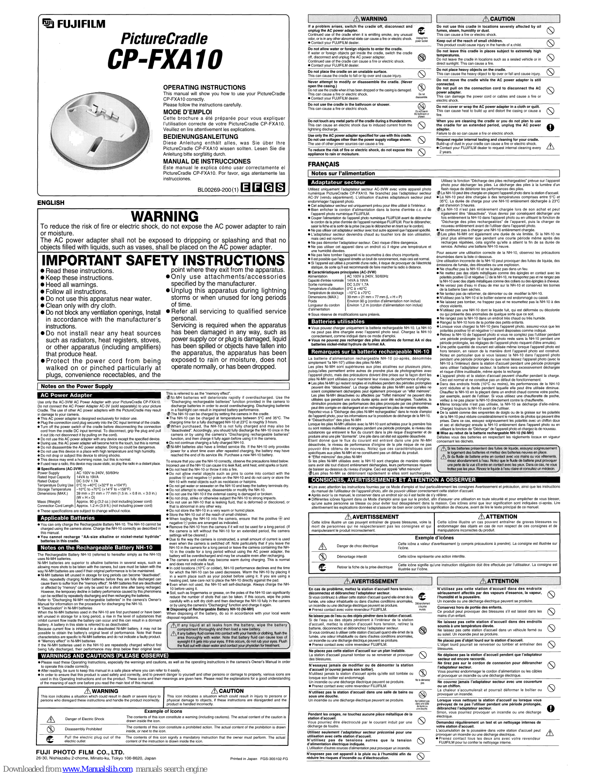 FujiFilm PictureCradle CP-FXA10 Operating Instructions Manual