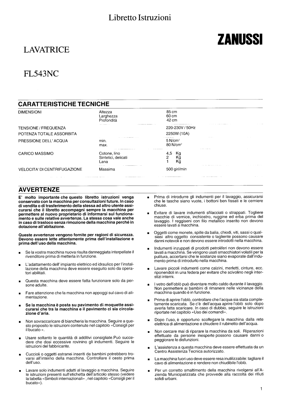 Zanussi FL543NC User Manual
