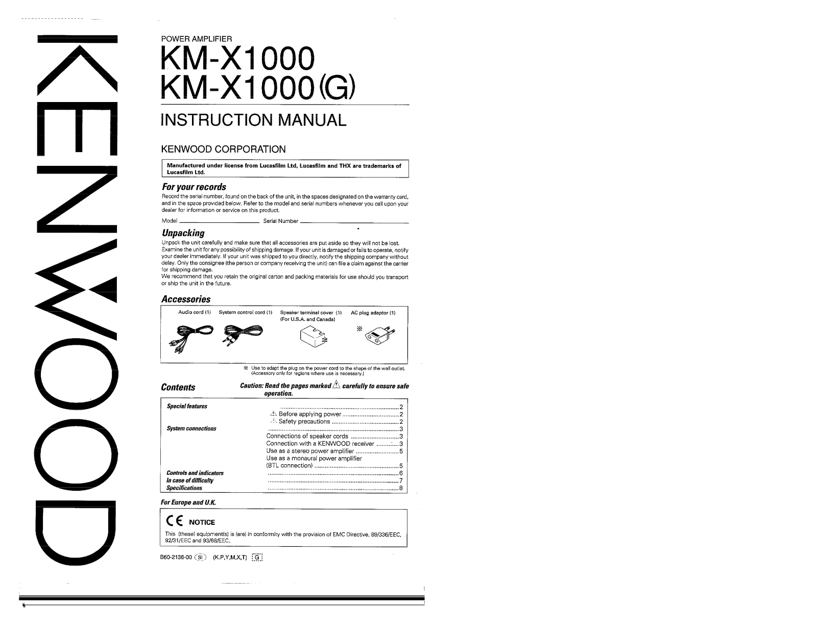 Kenwood KM-X1000G, KM-X1000 User Manual