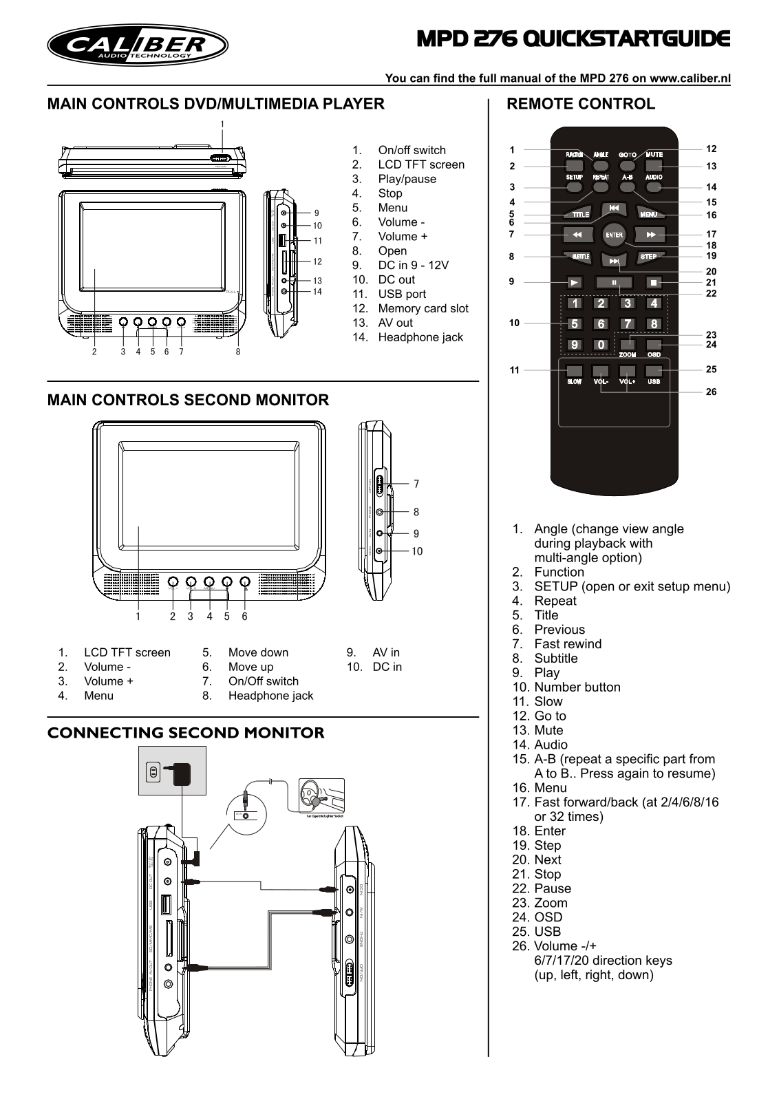 Caliber Audio Technology MPD276 Quick Start Guide