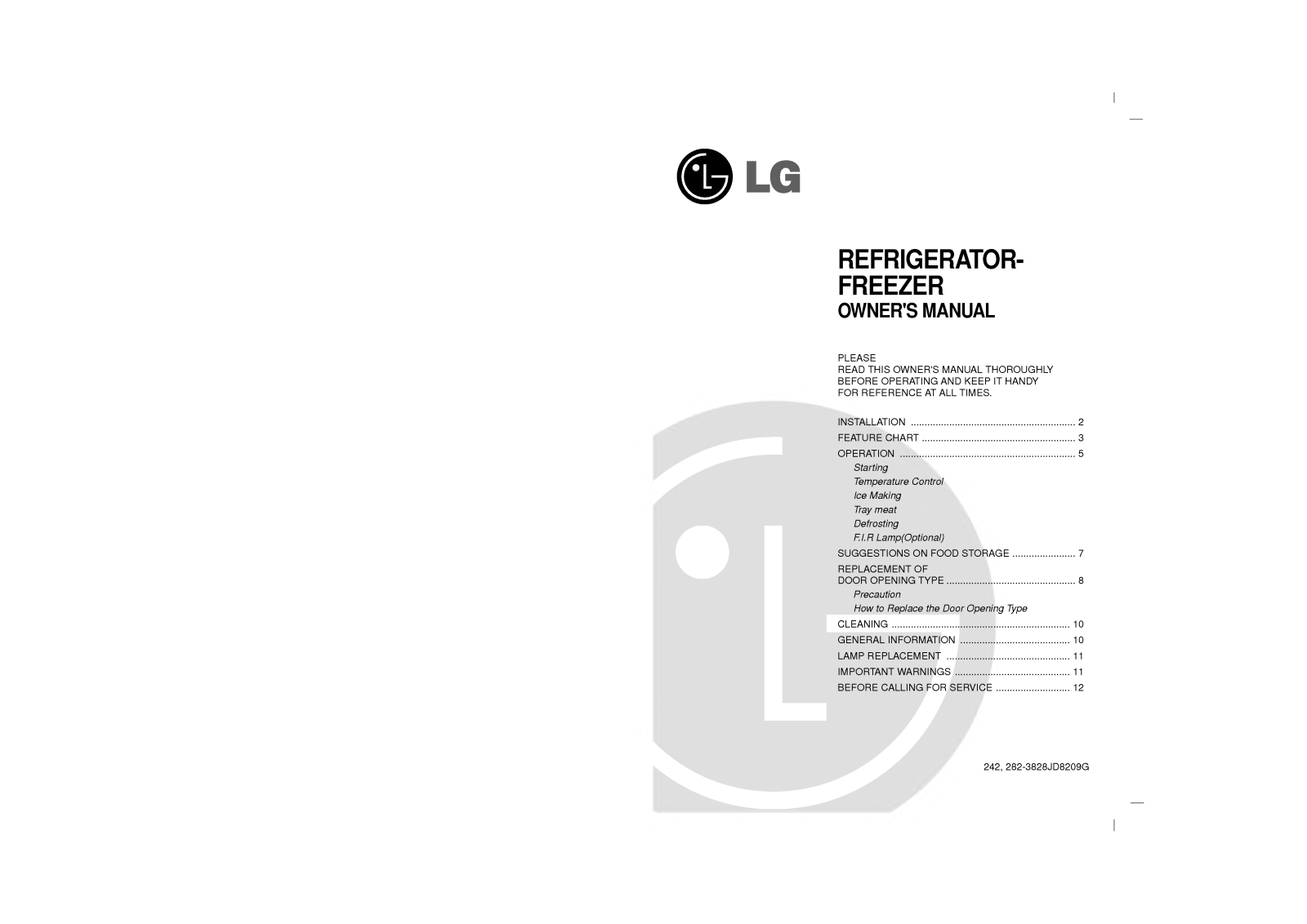 LG GR-282SVF Manual