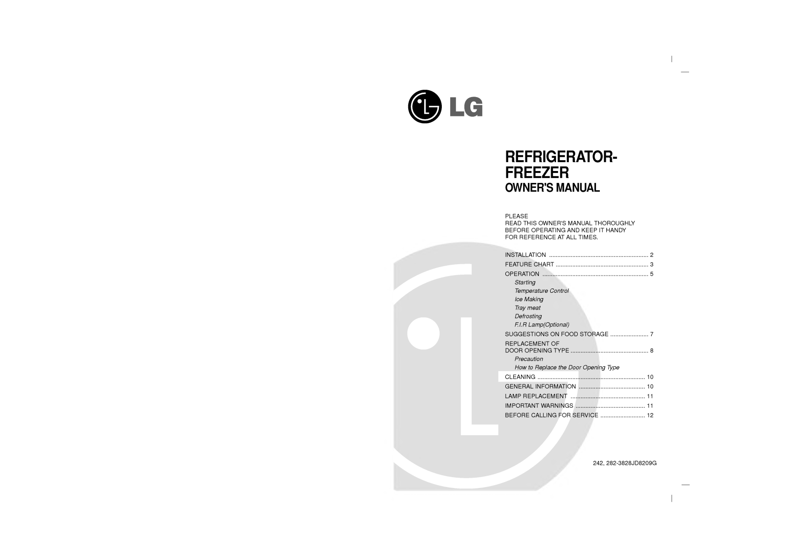 LG GR-282SVF User Manual