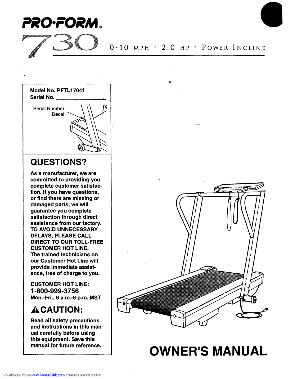 Pro-Form 730 PFTL17041 Owner's Manual