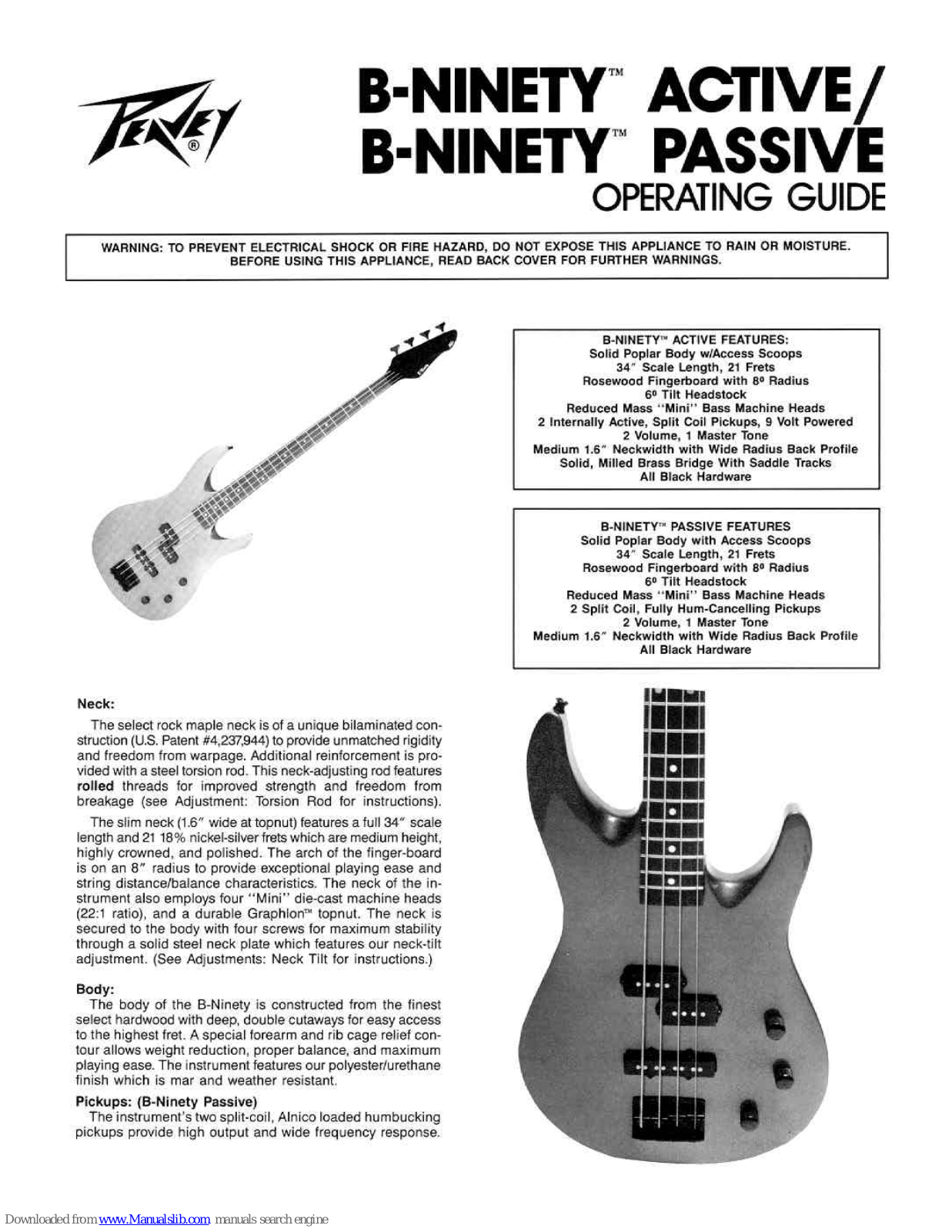 Peavey B-Ninety B-Ninety Active, B-Ninety Passive Operating Manual