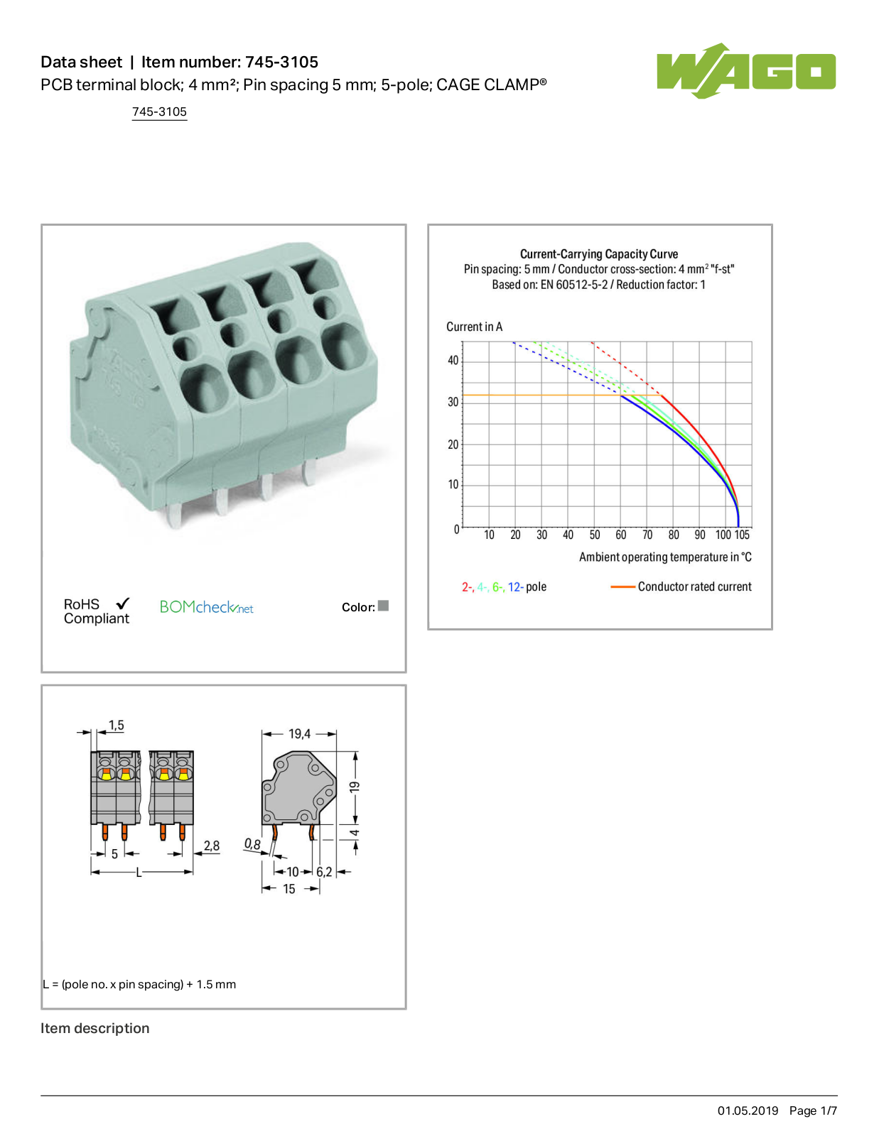 Wago 745-3105 Data Sheet