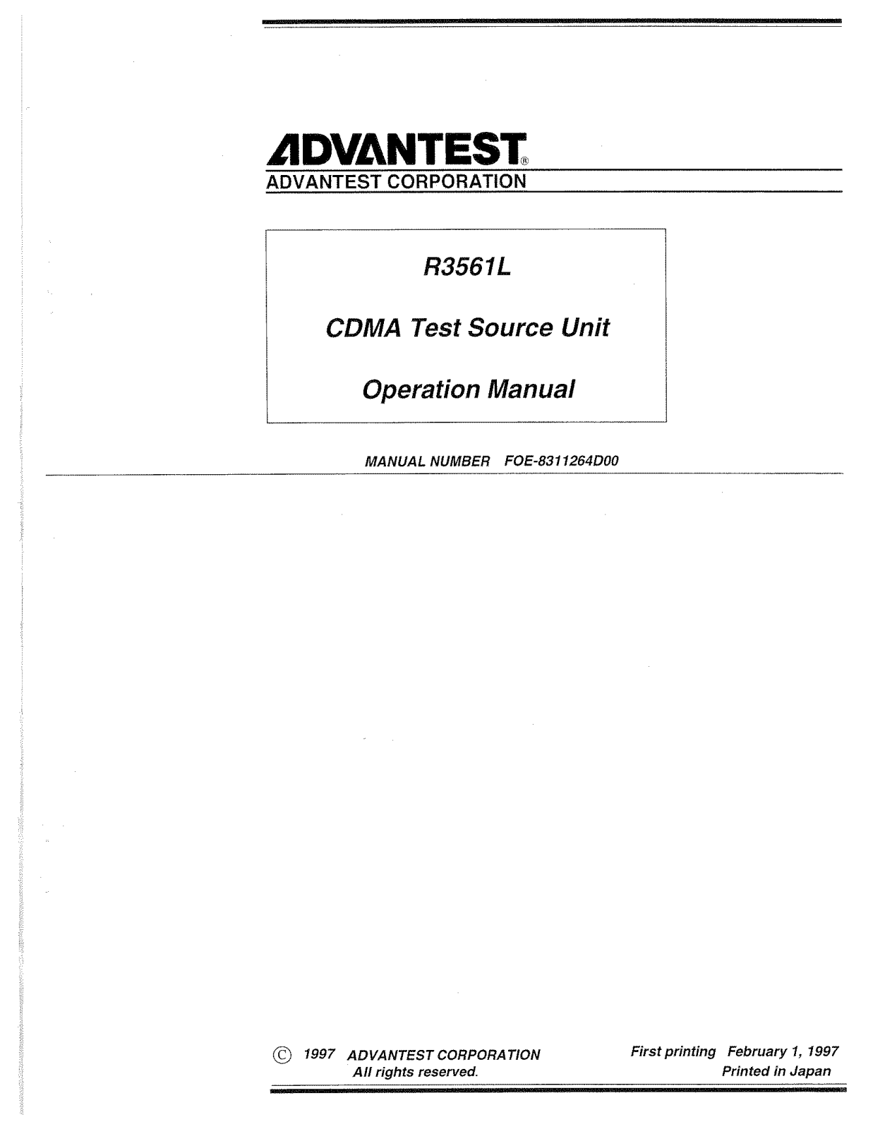 Advantest Corporation R3561L User Manual