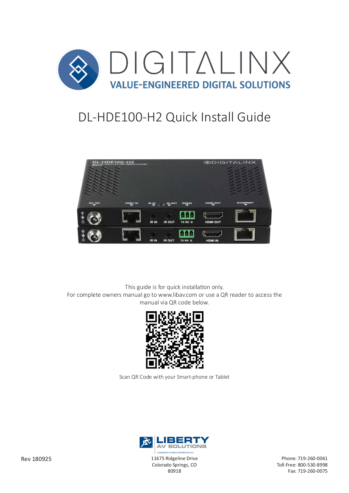 Intelix DL-HDE100-H2 Quick Start Guide