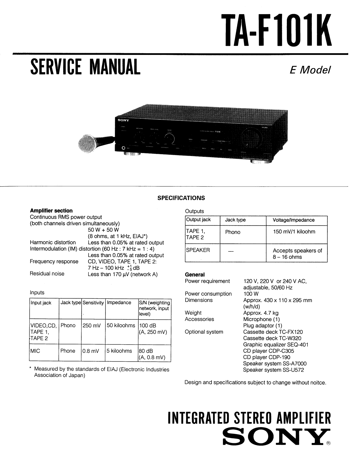 Sony TAF-101-K Service manual