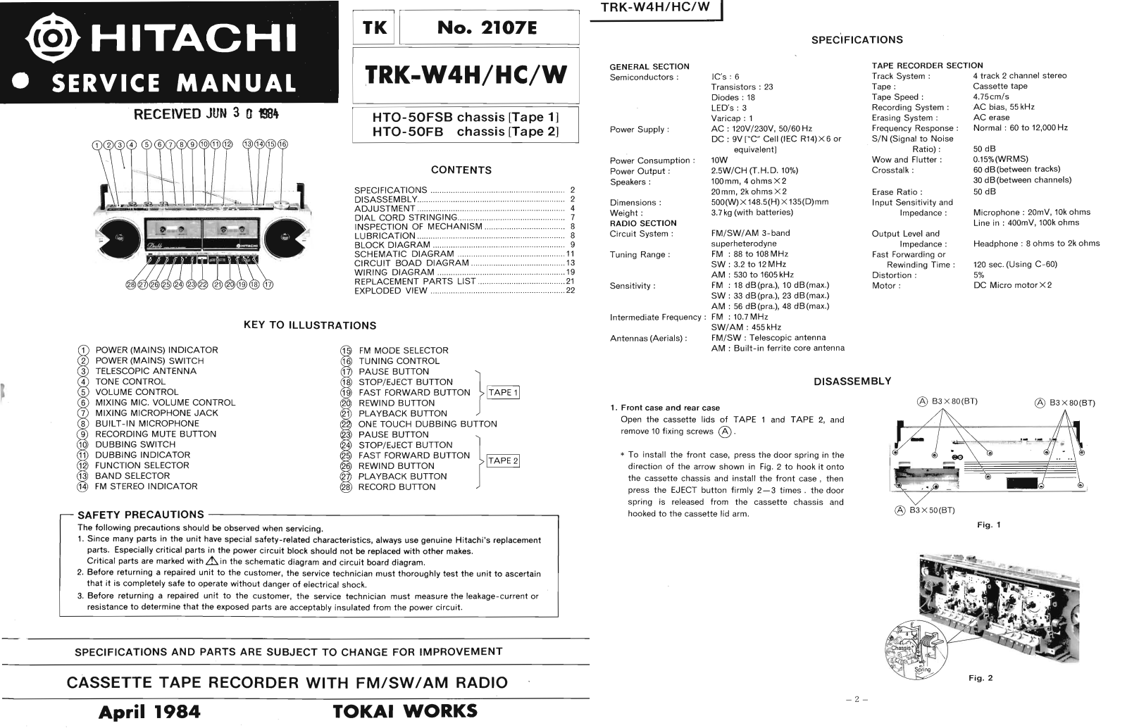 Hitachi TRK-W4-H Service Manual