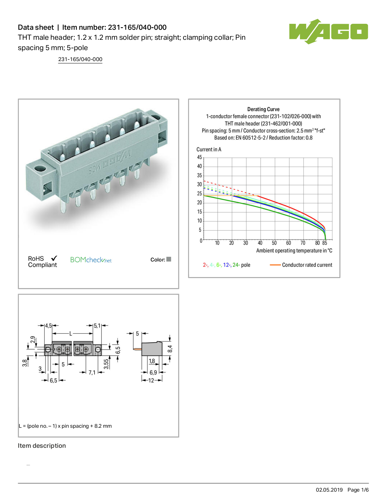 Wago 231-165/040-000 Data Sheet