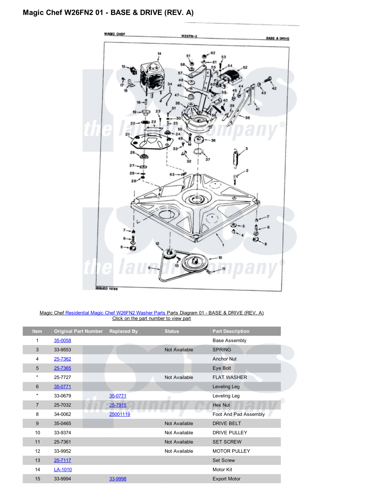 Magic Chef W26FN2 Parts Diagram