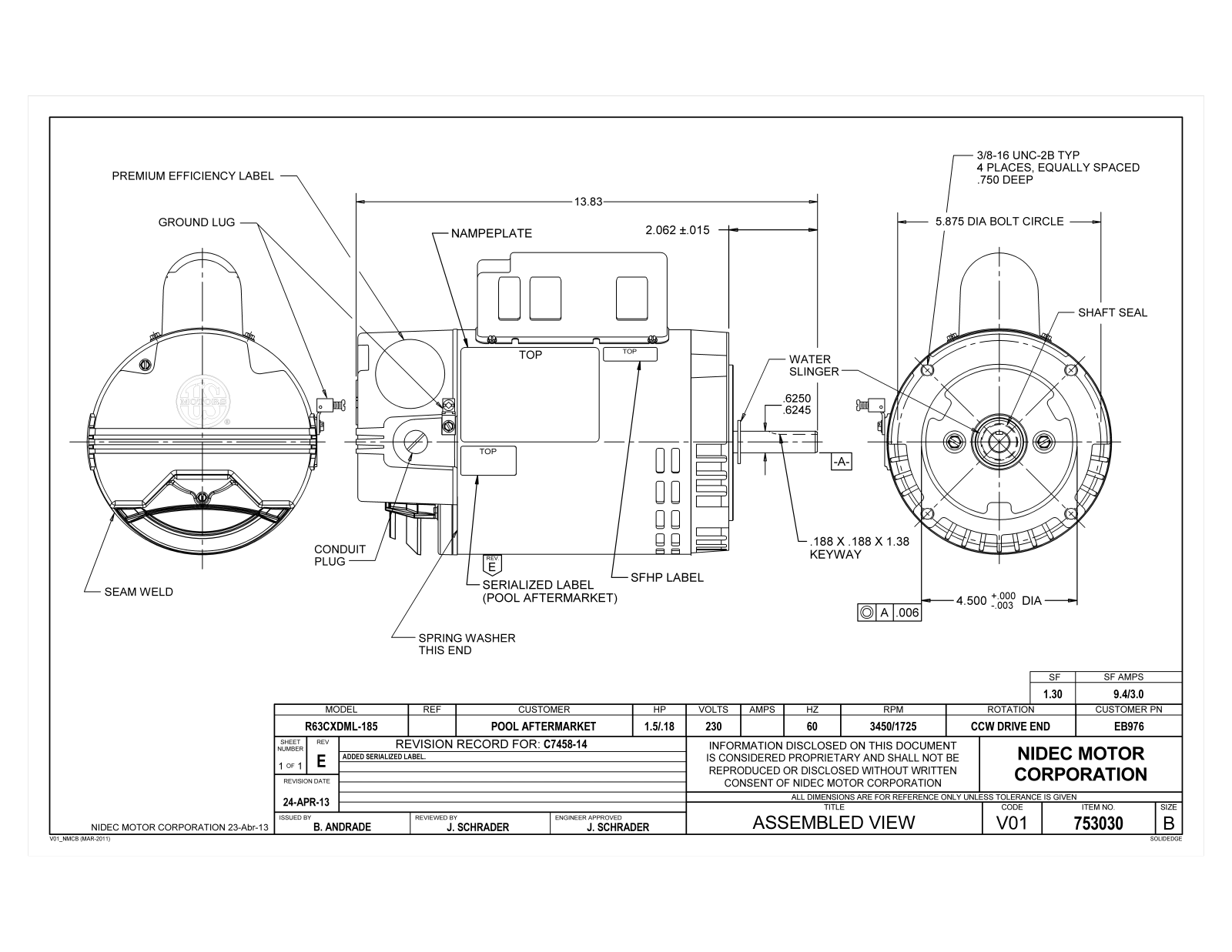 US Motors EB976 Dimensional Sheet - ManualMachine.com