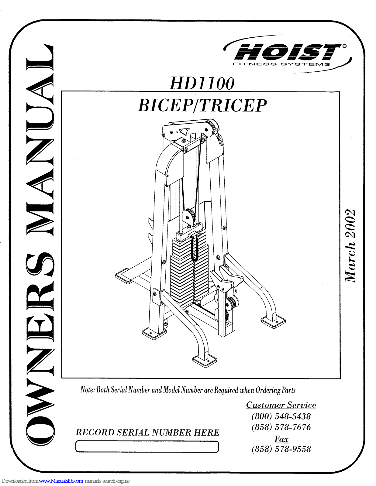 Hoist Fitness HD1100 Owner's Manual