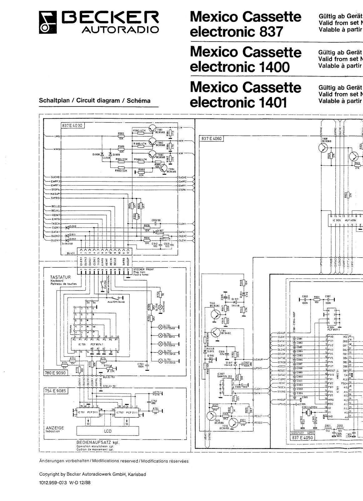 Becker Electronics MEX-1400, MEX-1401, MEX-837 Schematic