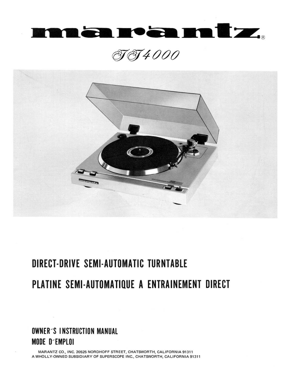 Marantz TT-4000 Owners Manual