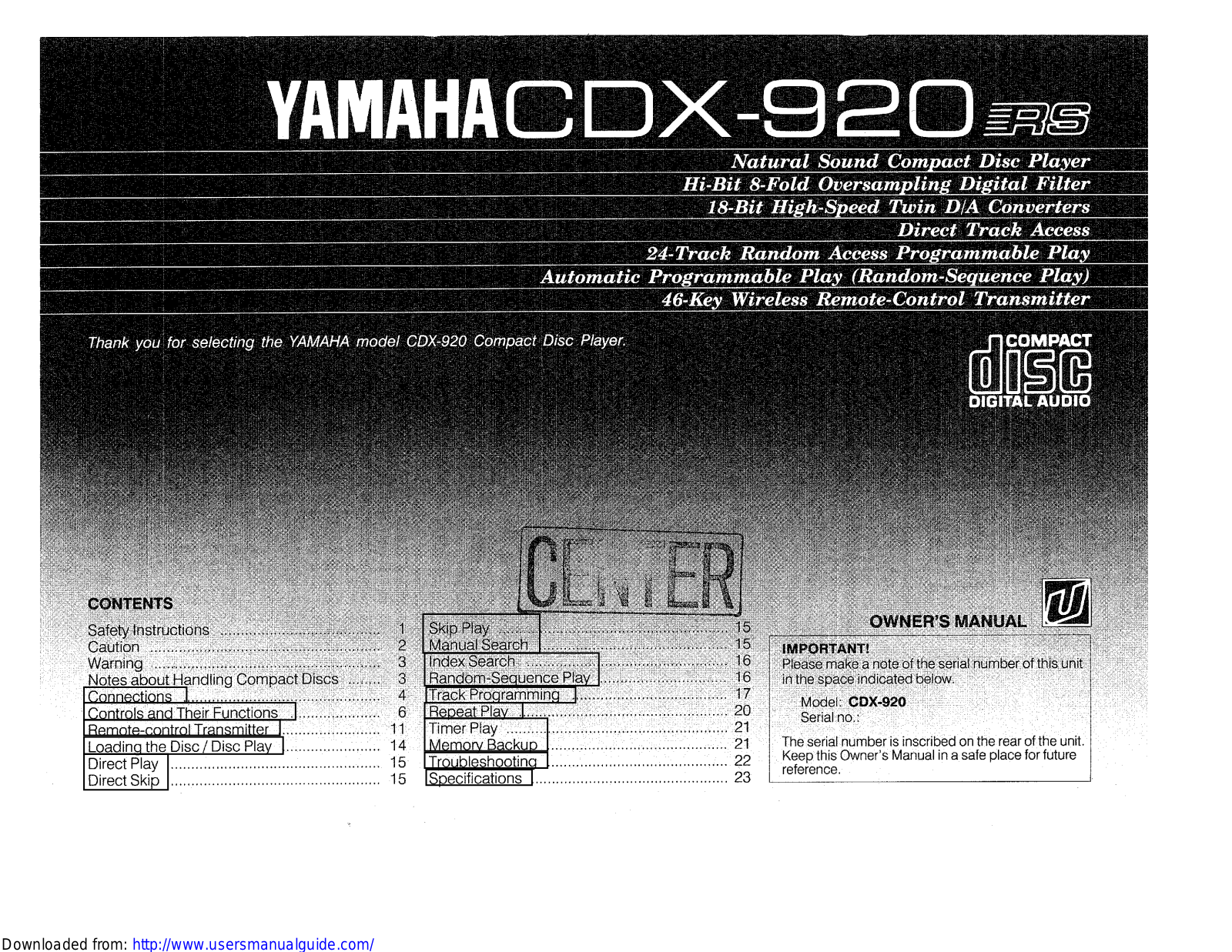 Yamaha Audio CDX-920 User Manual