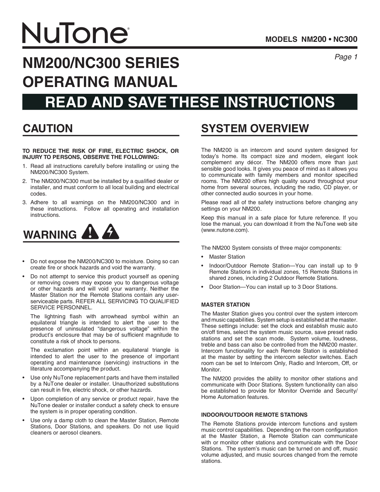 NuTone NM200AL User Manual