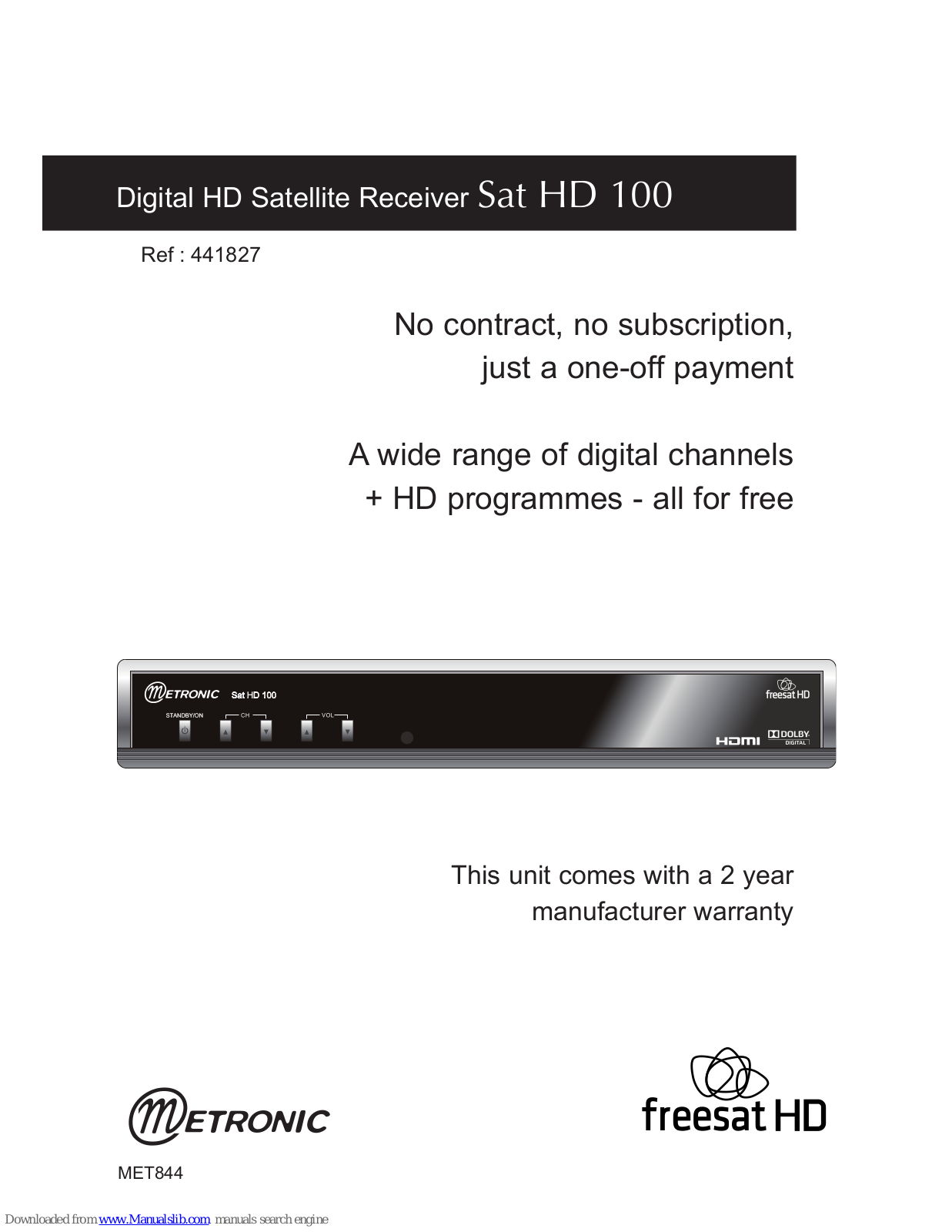 Metronic Sat HD 100 441827, Sat HD 100, 441827 USER MANUAL - ManualMachine.com