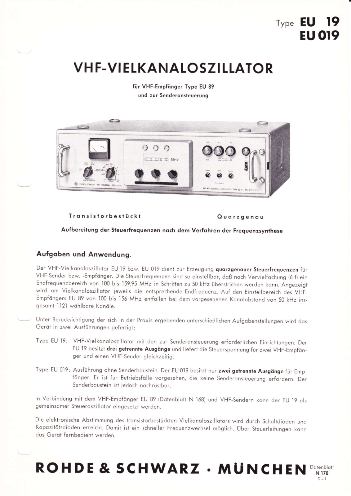 Rohde & Schwarz EU 019, EU 19 Datasheet - ManualMachine.com