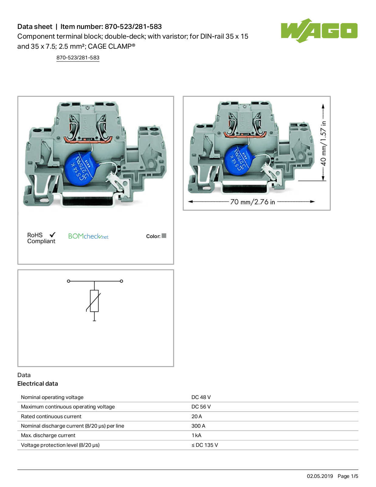 Wago 870-523/281-583 Data Sheet