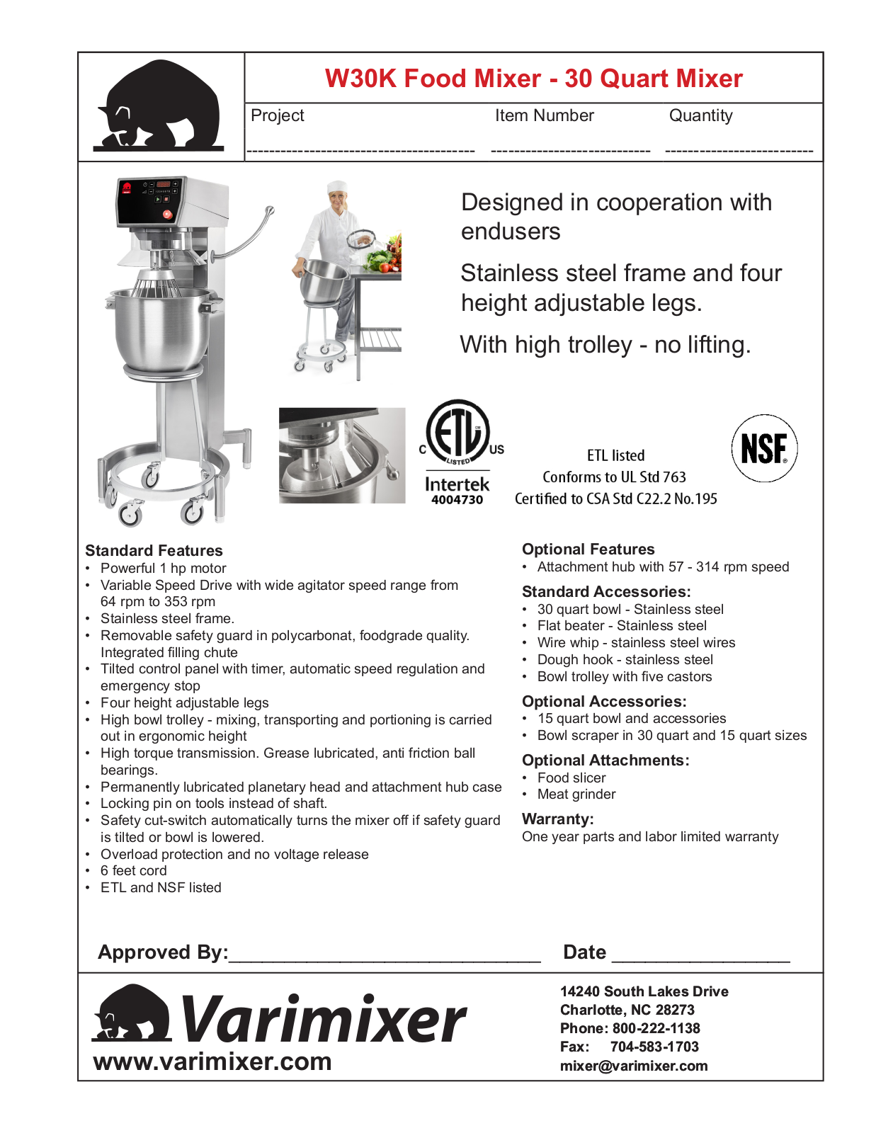 Varimixer W30K User Manual