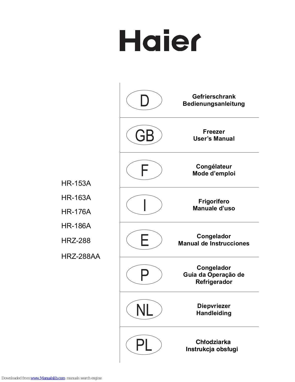 Haier HR-153A, HR-163A, HR-176A, HR-186A, HRZ-288AA User Manual