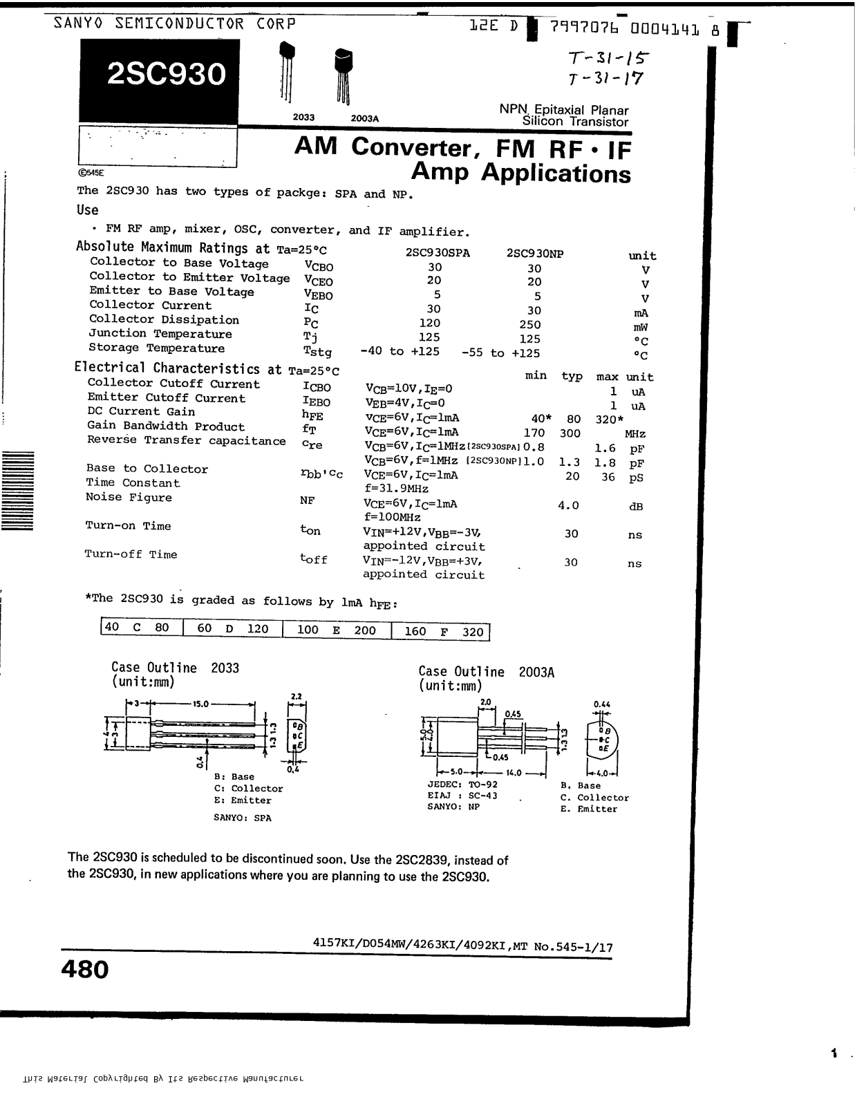 Sanyo 2sc930 Datasheet - ManualMachine.com