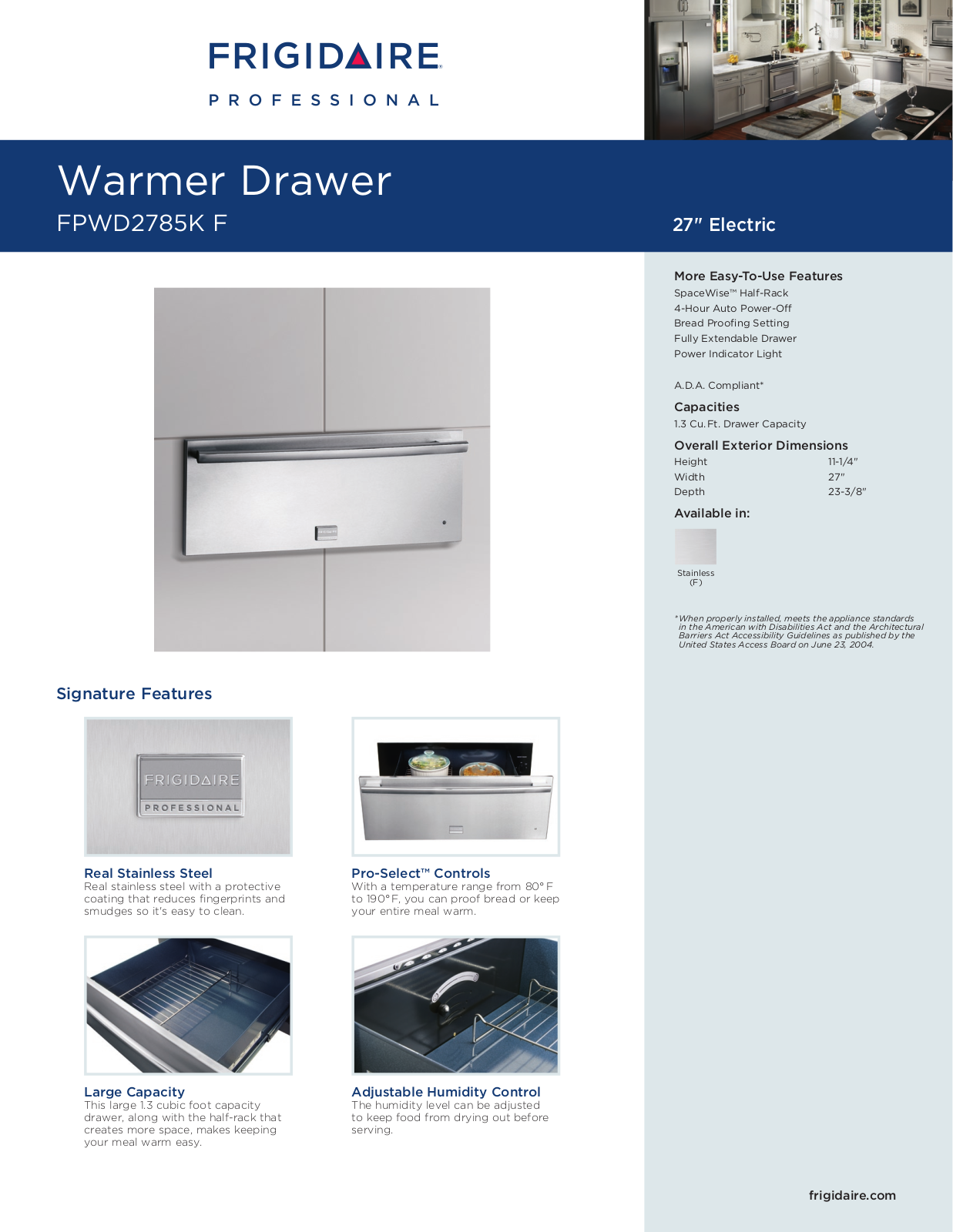 Frigidaire FPWD2785KF, FPWD2785K User Manual