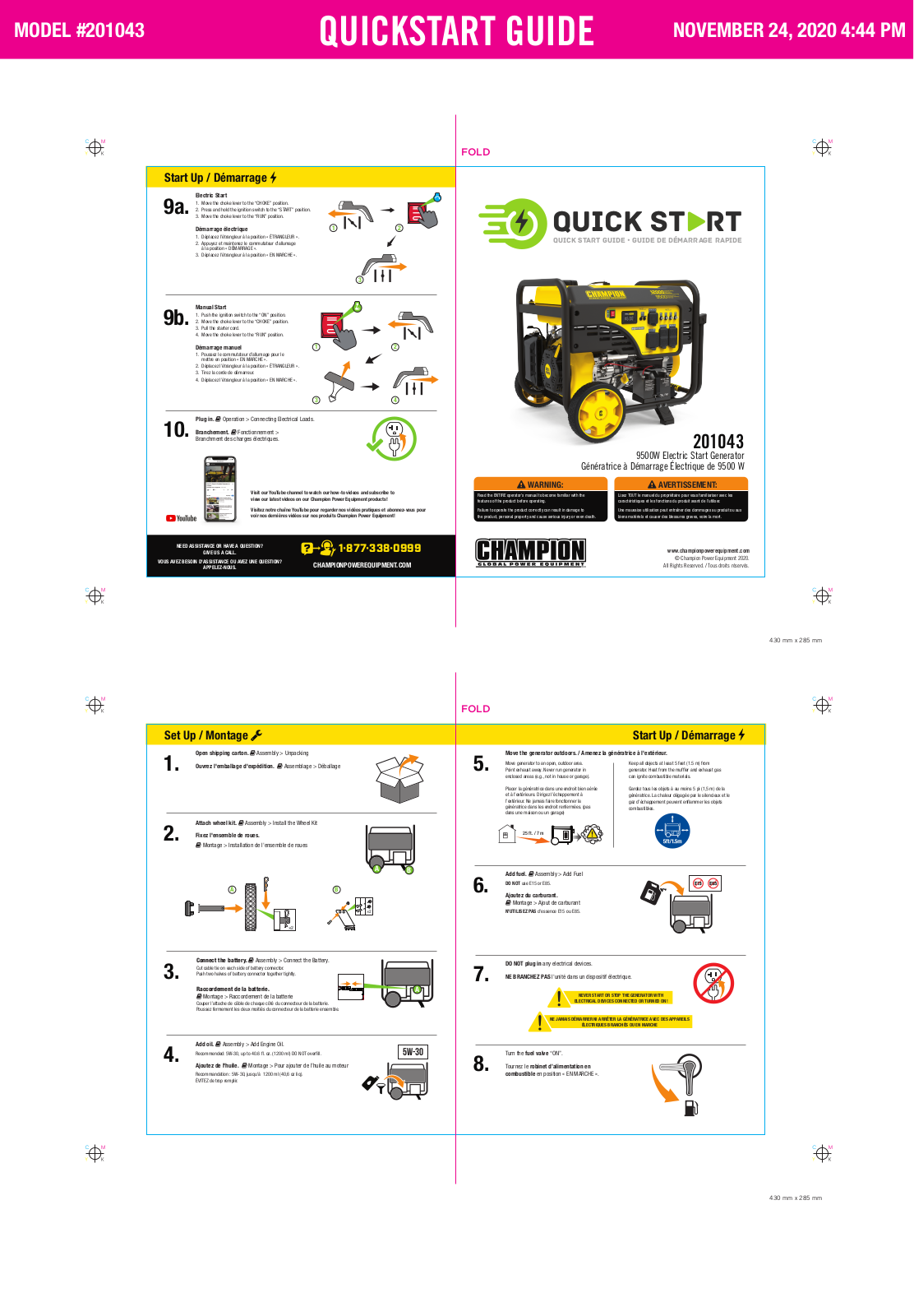 Champion 201043 Quick Start Guide