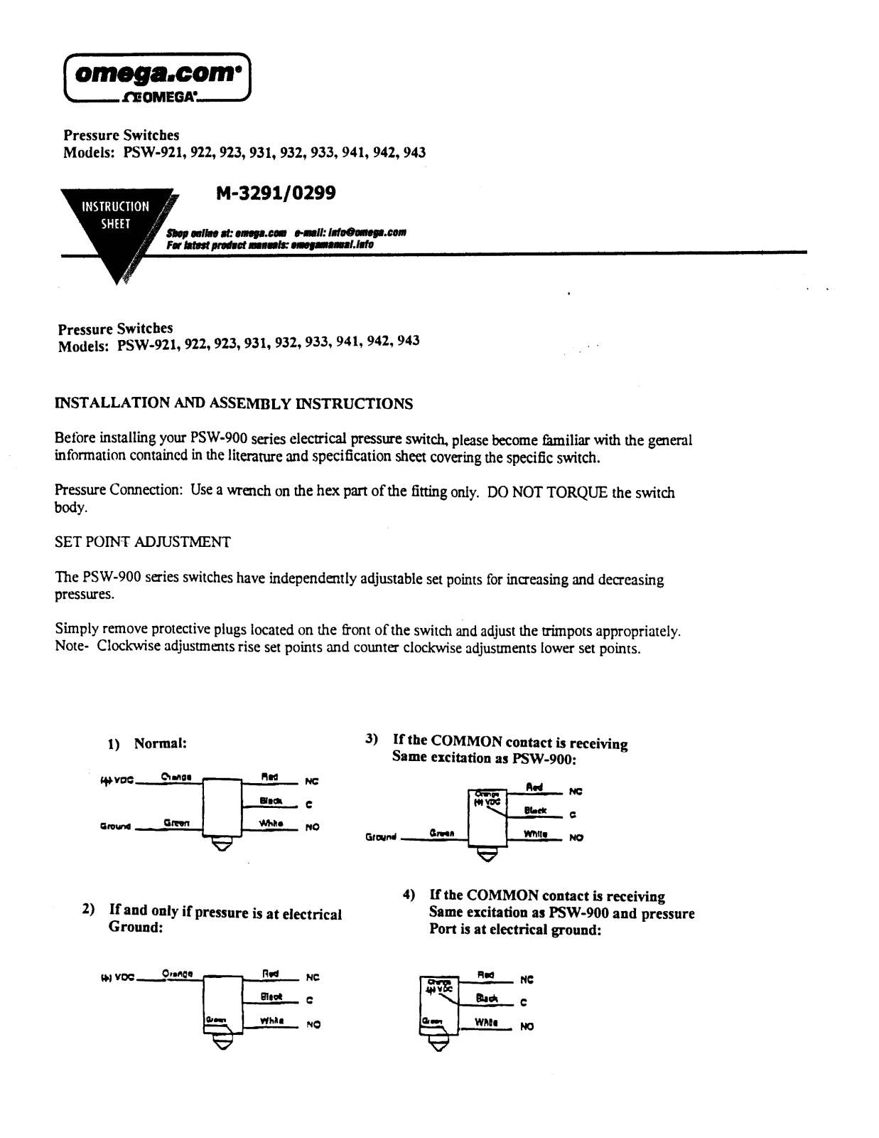 Omega Products PSW-941 Installation  Manual