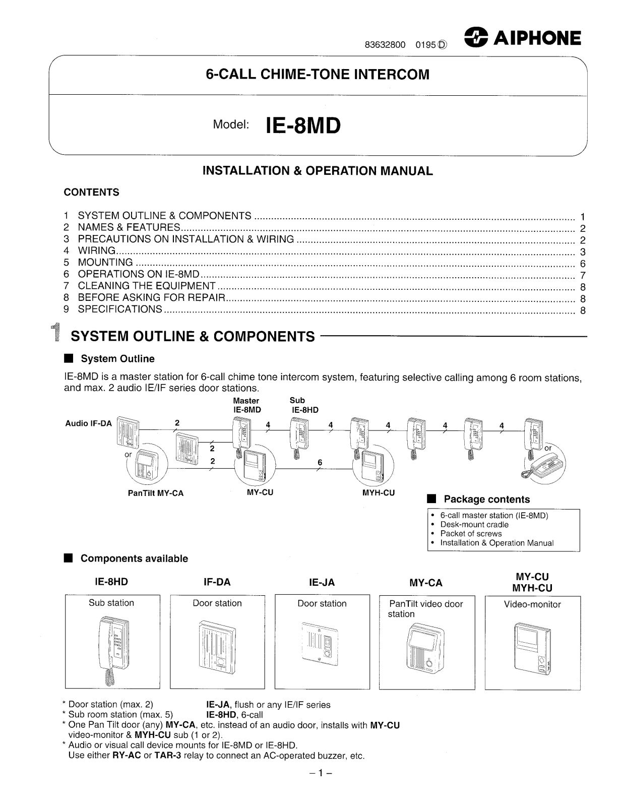 Aiphone IE-8MD User Manual