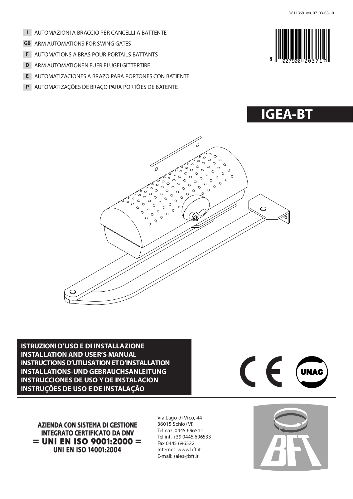 BFT Igea BT User Manual