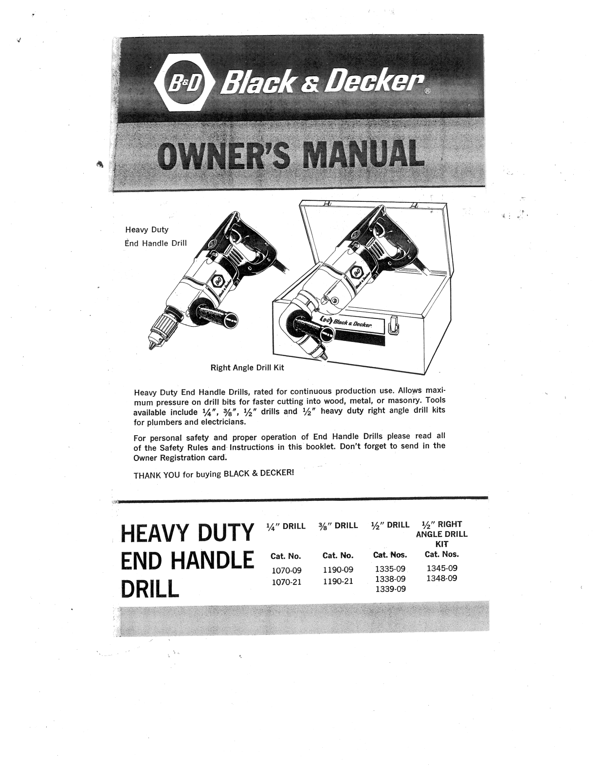 Black & Decker 1190-09, 1345-09, 1070-09, 1190-21, 1070-21 User Manual