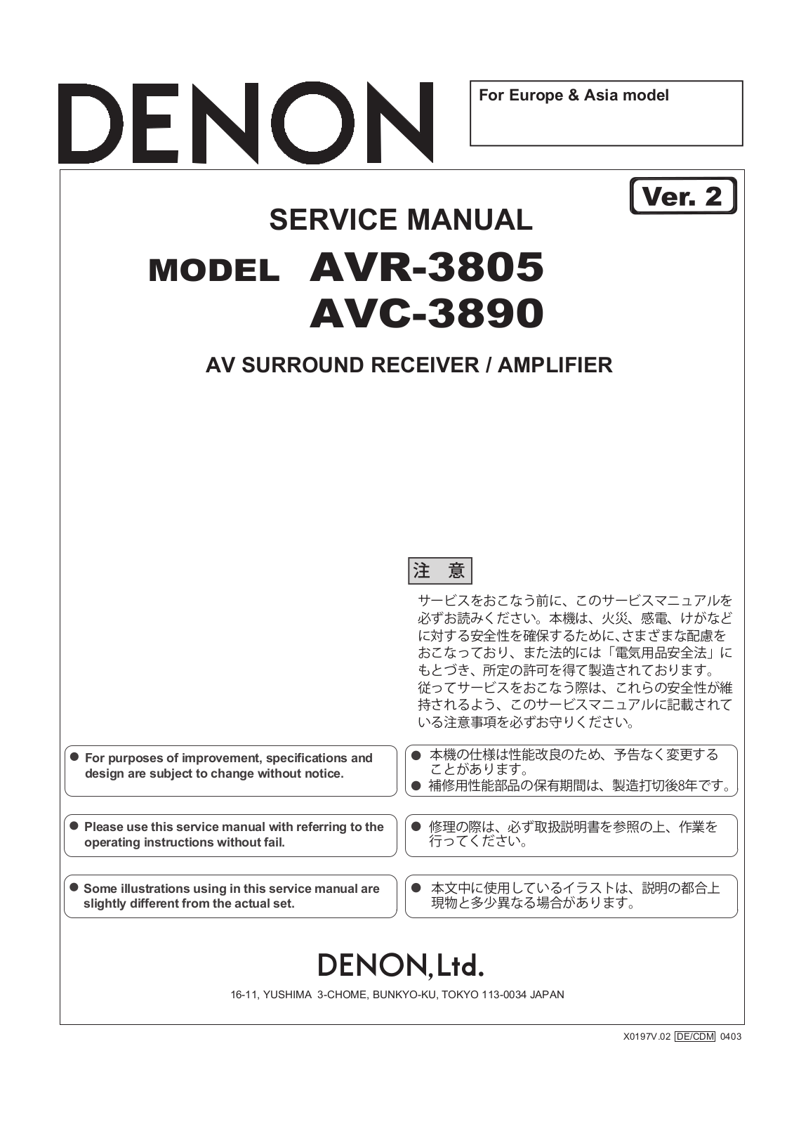 Denon AVR-3805, AVR-3890 Service Manual
