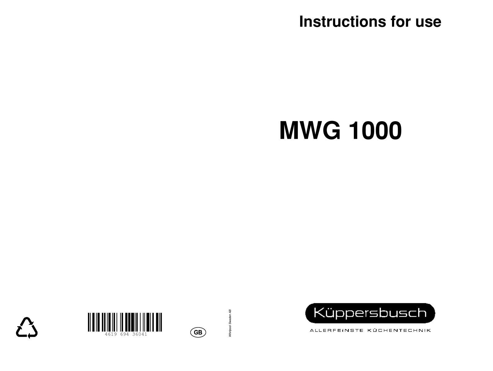 Kuppersbusch MWG 1000 Instruction Manual