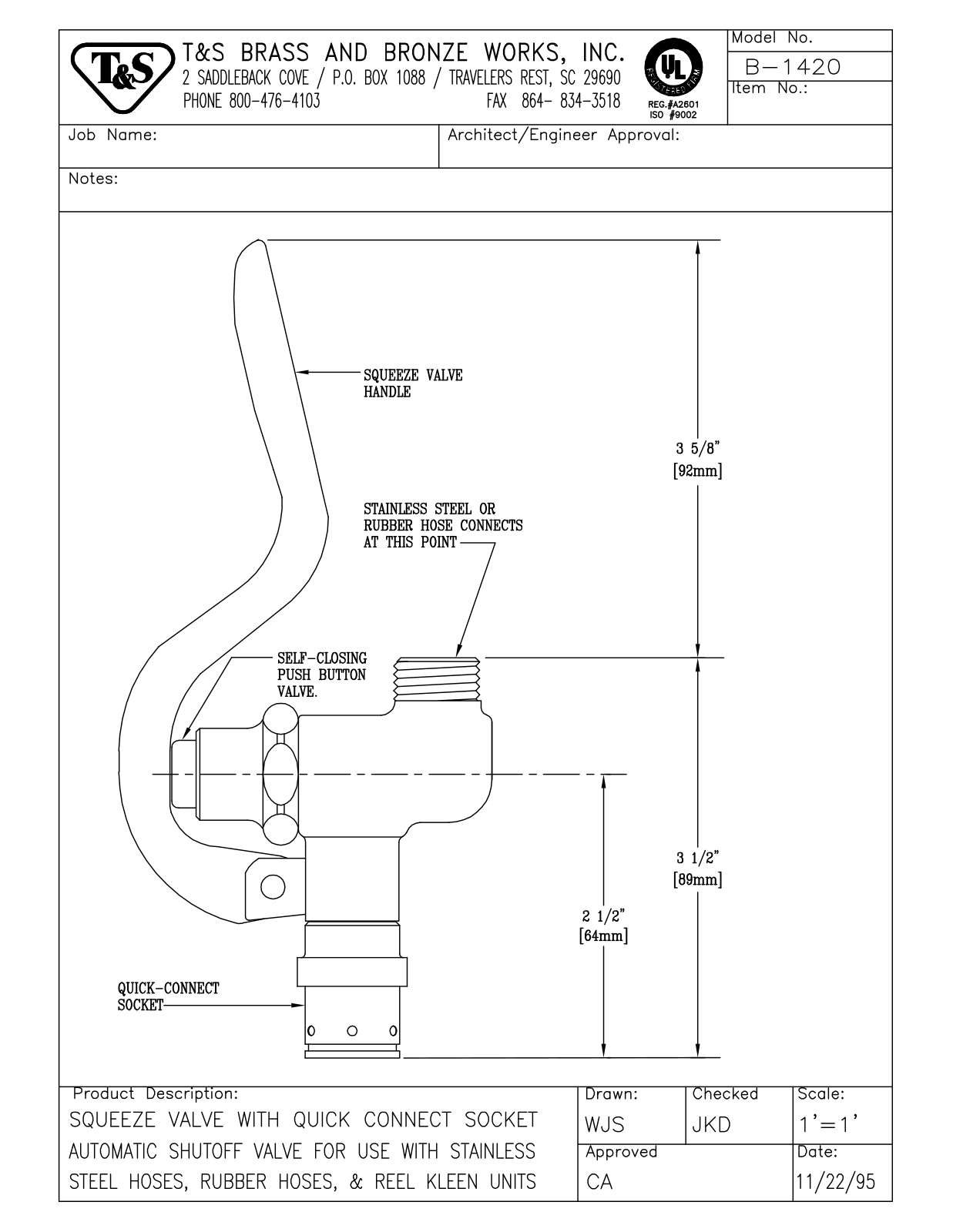 T & S Brass & Bronze Works B-1420 General Manual