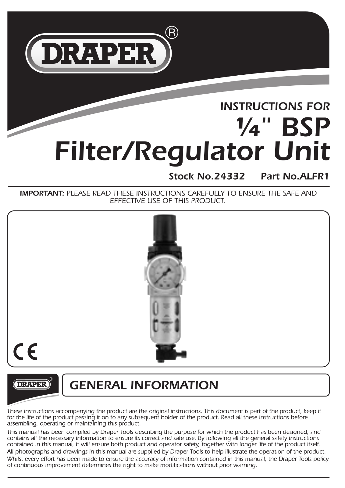 Draper 24332, ALFR1 Instruction Booklet