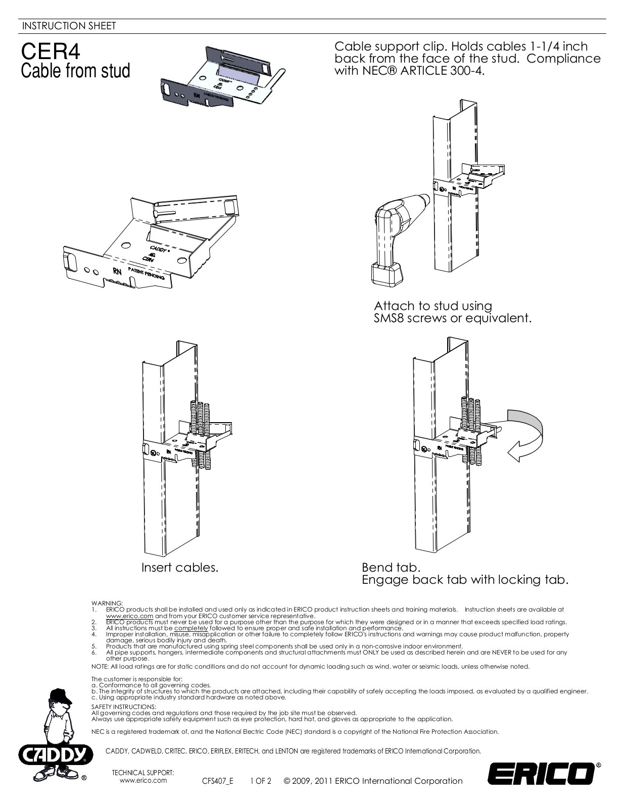 ERICO CER4 Cable from Stud User Manual