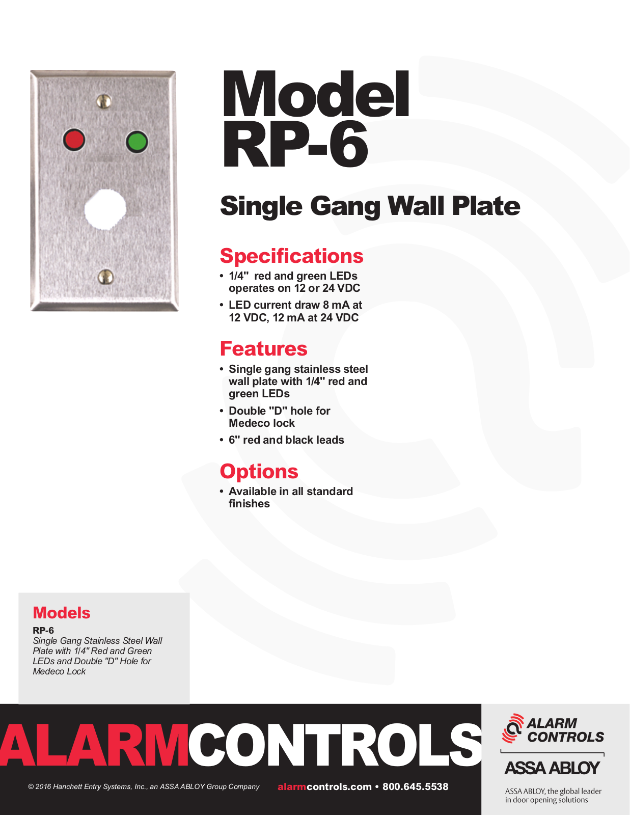 Alarm Controls RP-06 Specsheet