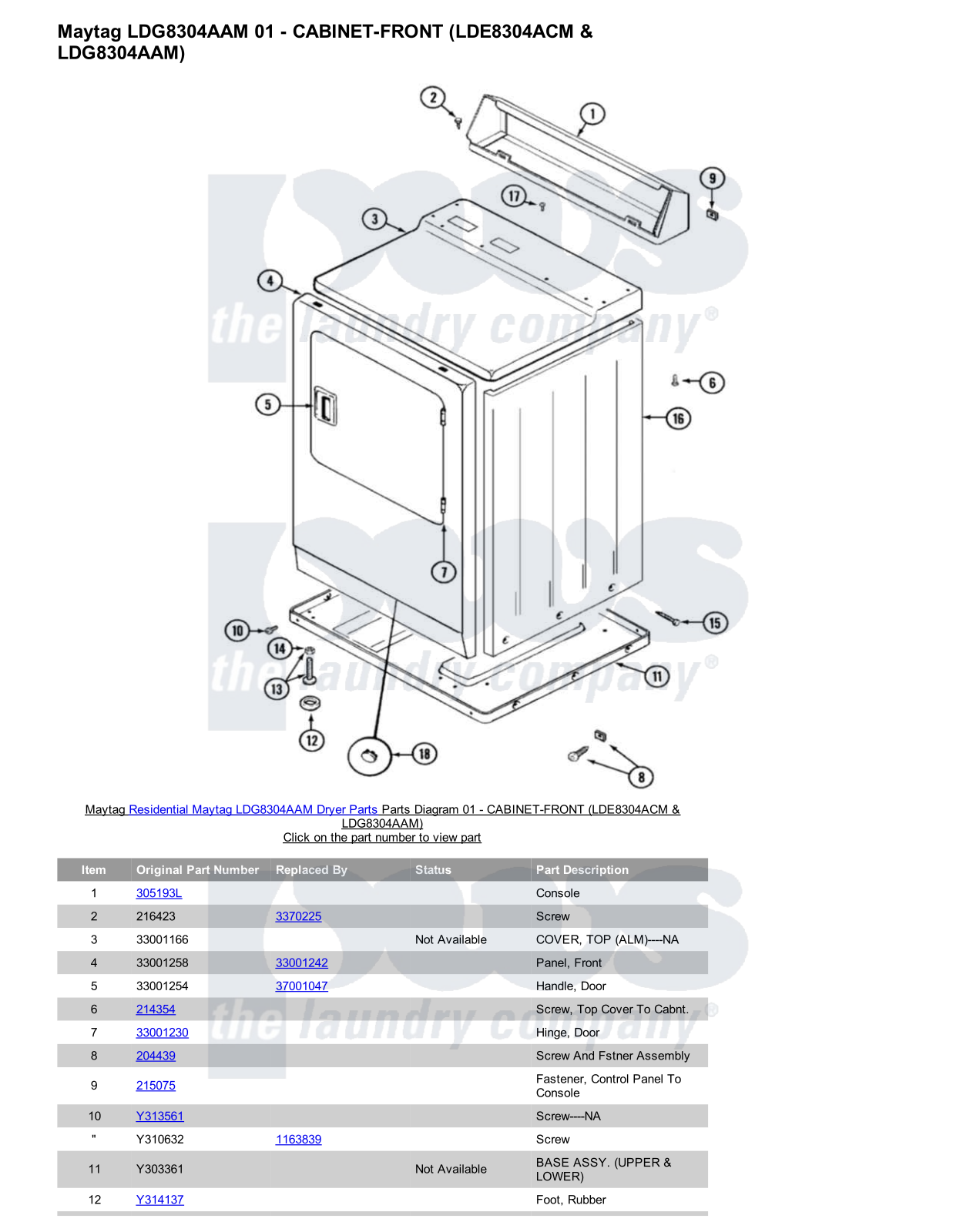 Maytag LDG8304AAM Parts Diagram