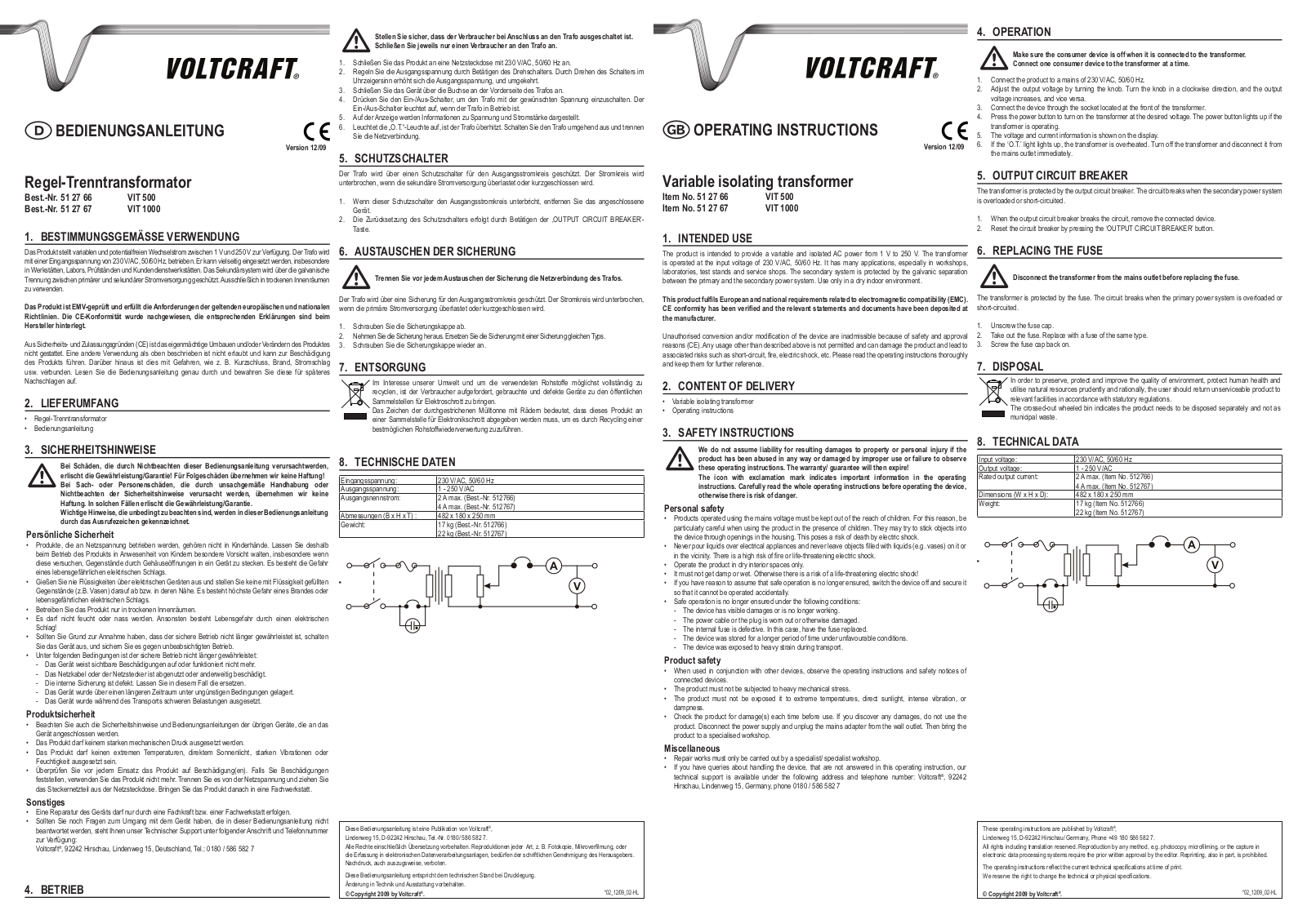 VOLTCRAFT VIT 500, VIT 1000 User guide