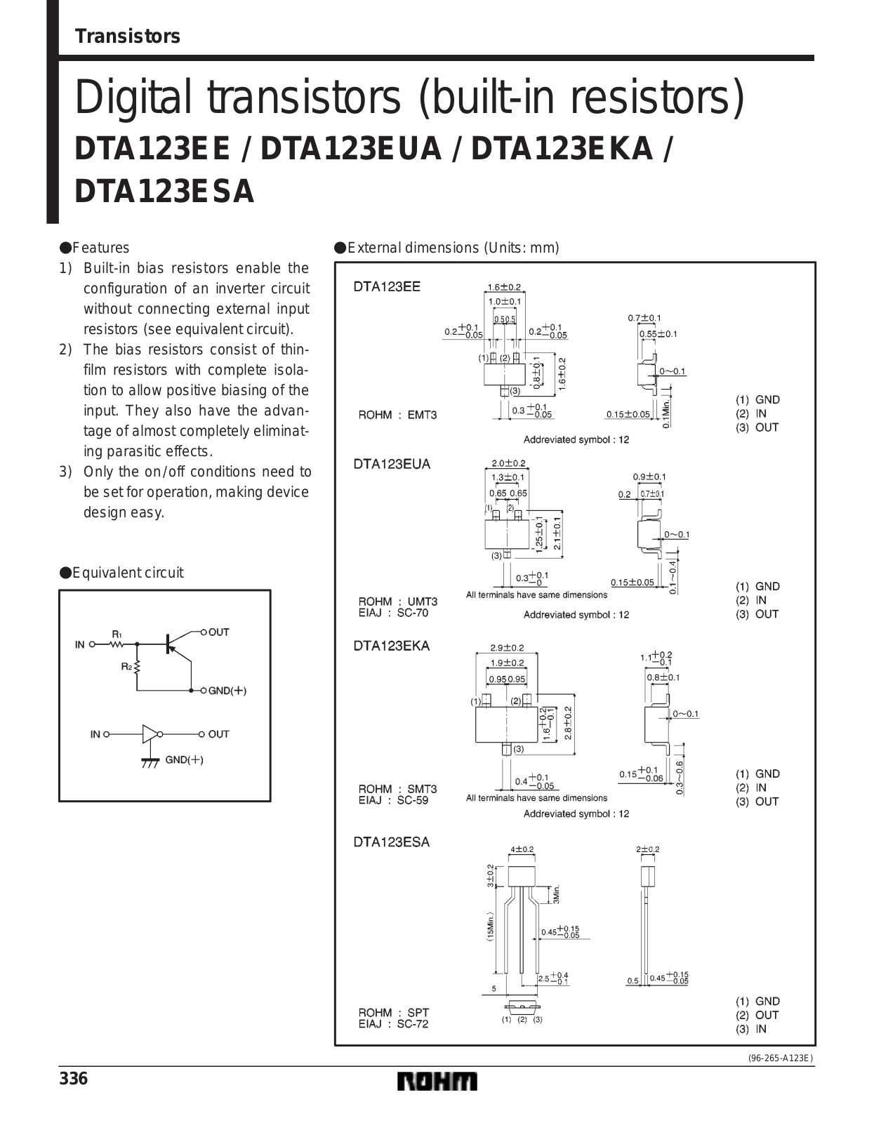 ROHM DTA123EUA, DTA123ESA, DTA123EKA, DTA123EE Datasheet