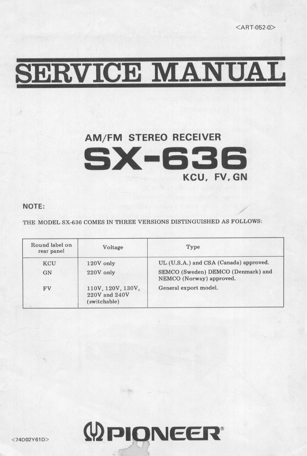 Pioneer SX-636 Service manual