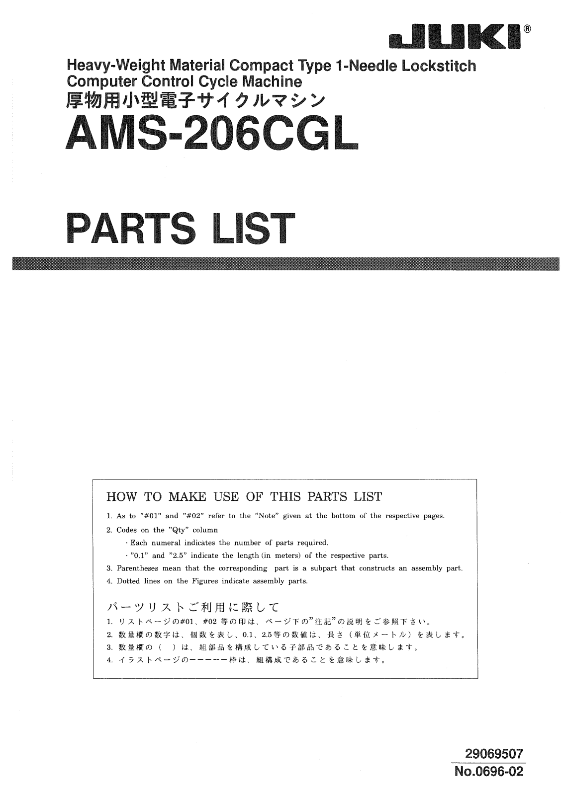 Juki AMS-206CGL Parts List