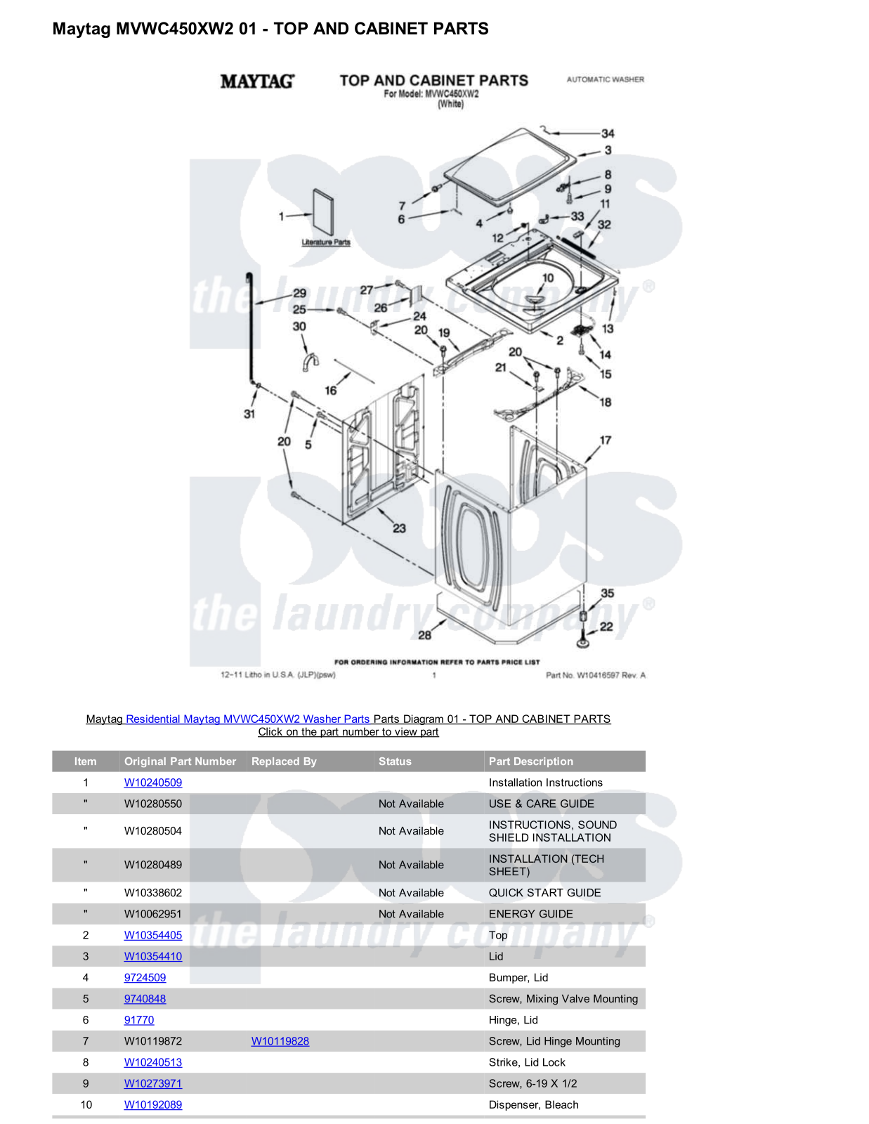 Maytag MVWC450XW2 Parts Diagram