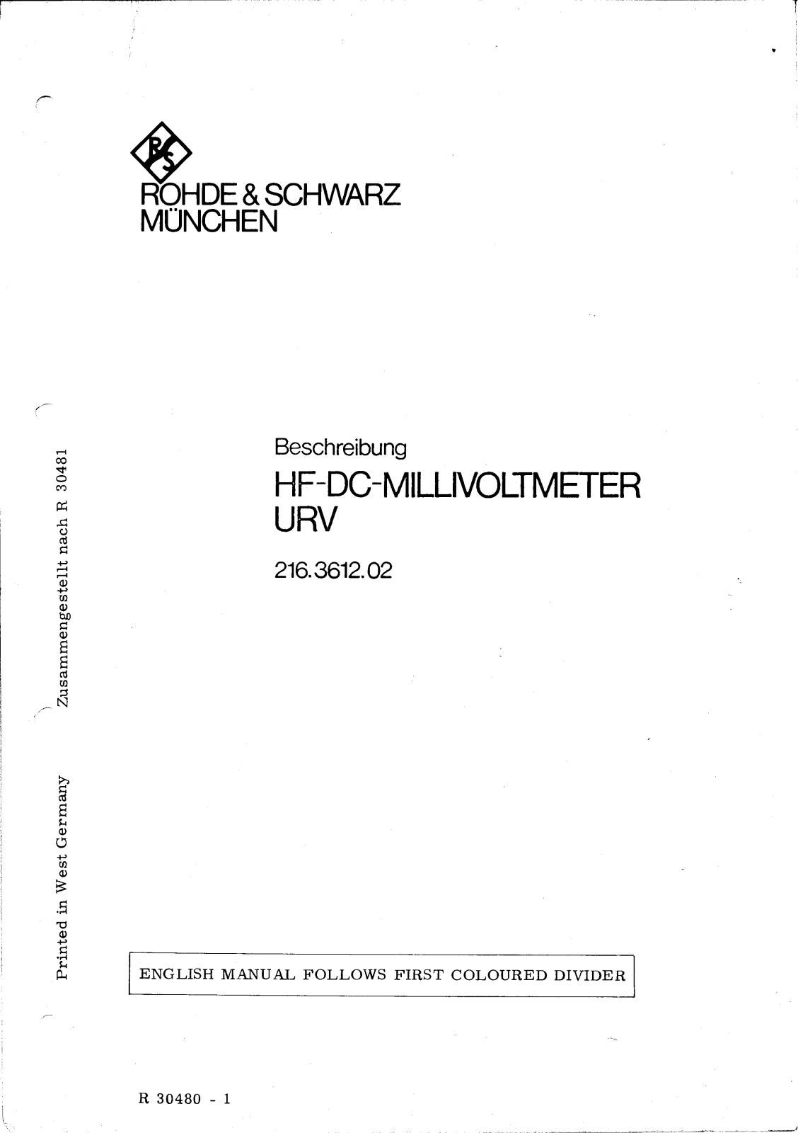 Rohde & Schwarz URV 216.3612.02 Service manual